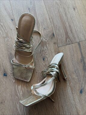 Gold Strappy Lace-Up High Heel Sandals